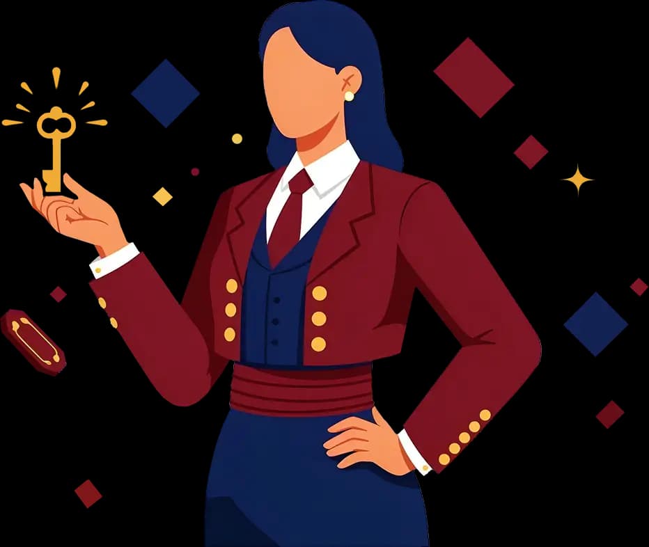 confident businesswoman with key icon